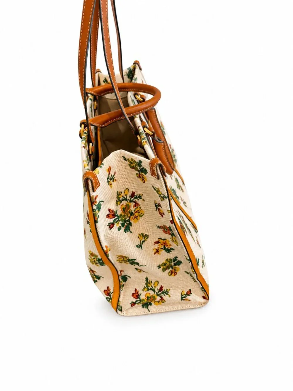 Tory Burch Blake Canvas Jumbo Daisy Floral Cream Tan Shoulder Bag Tote Bag